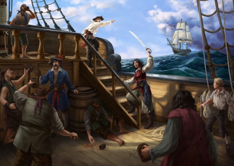 pirates, Ships, Painting, Art, Fantasy HD Wallpaper Desktop Background