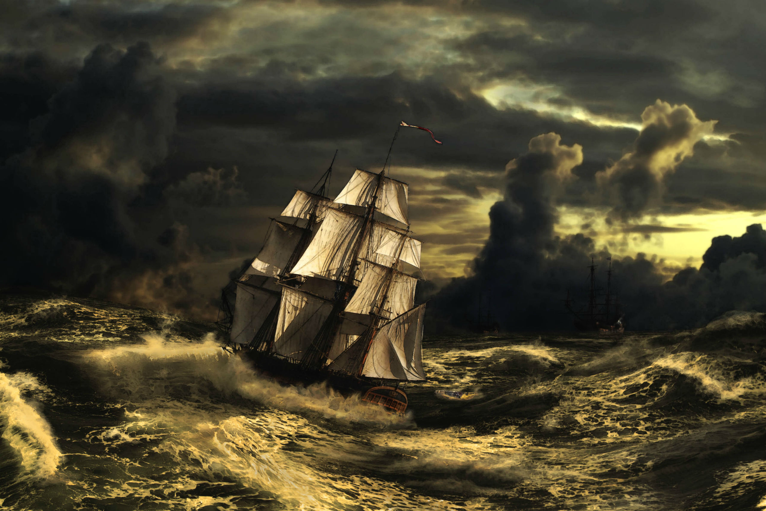 sea, Clouds, Sailing, Ships, Waves Wallpaper