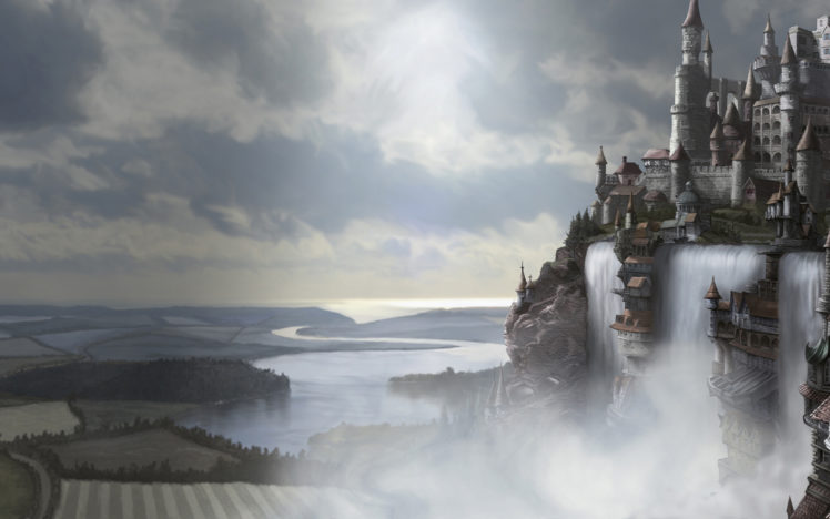 castle, Waterfall HD Wallpaper Desktop Background