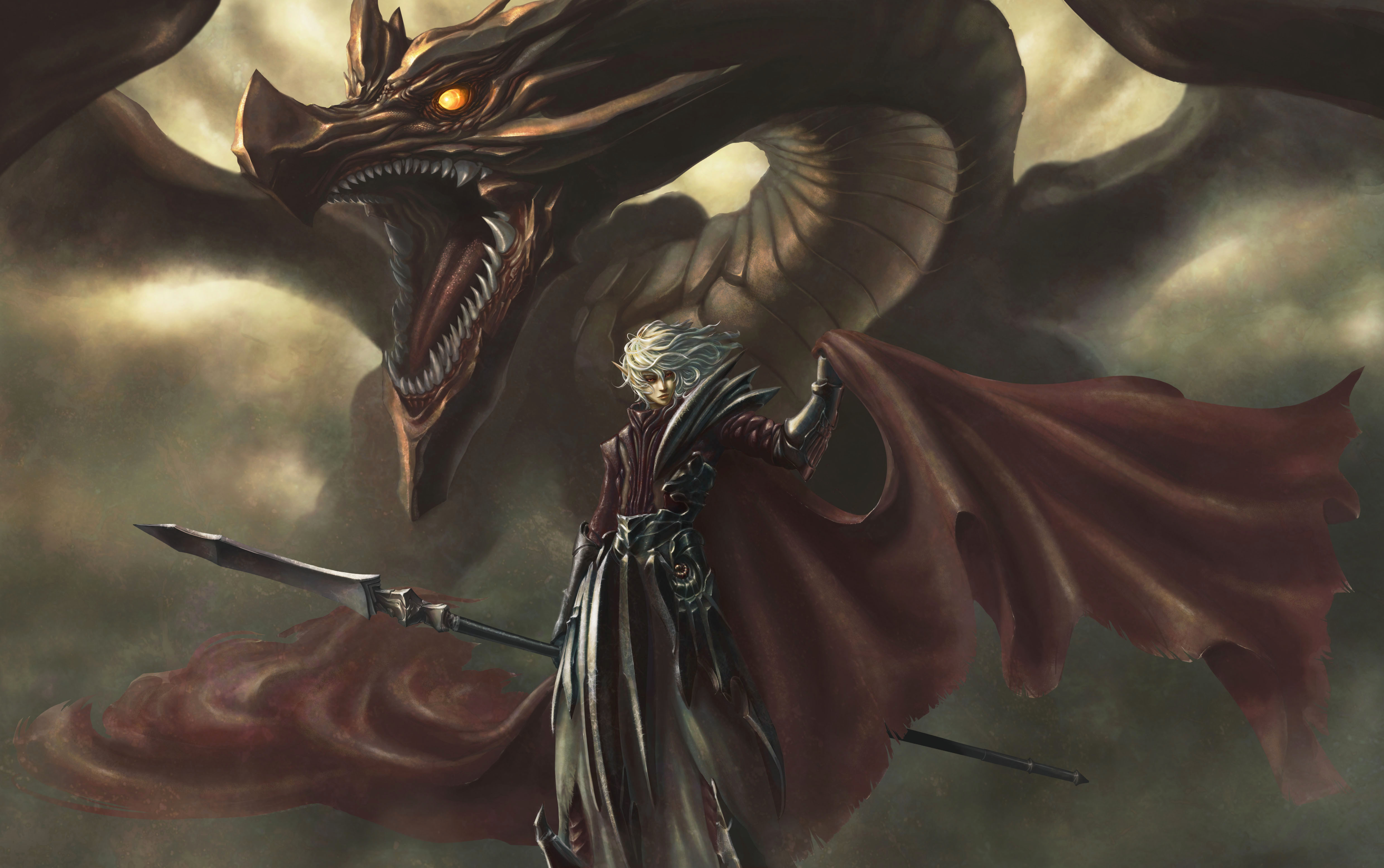 warriors, Dragons, Spear, Fantasy Wallpaper