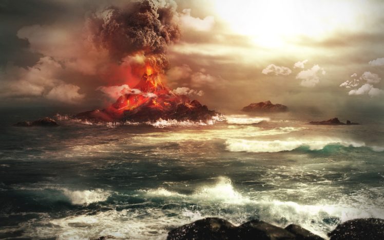 ocean, Sea, Volcanoes, Artwork HD Wallpaper Desktop Background