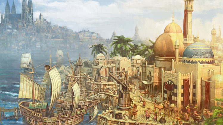 anno, 1404, City, Building, Ship, Boat, Sea, Fantasy HD Wallpaper Desktop Background