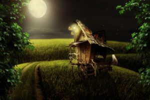 night, The, Moon, Road, Field, House, Landscape