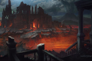 ruins, City, Decay, Dark, Fire, Halloween, Hell