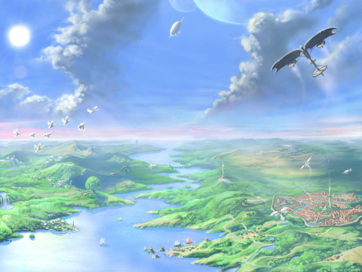 flying, Fantasy, Art, Cities HD Wallpaper Desktop Background