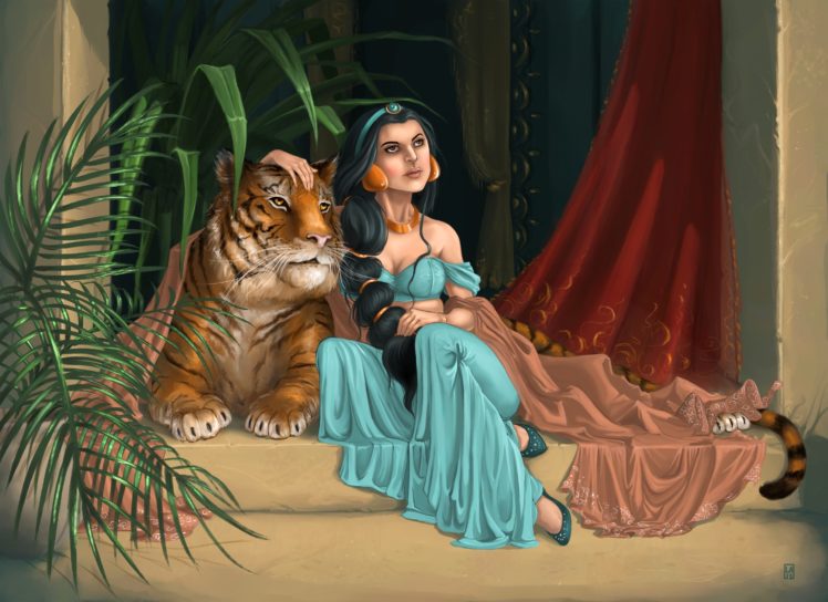 painting, Art, Tigers, Braid, Hair, Girls, Tiger HD Wallpaper Desktop Background