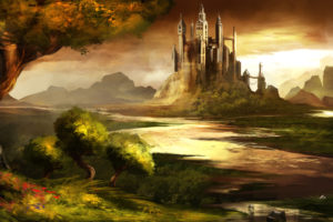 landscapes, Castles, Trees, Trine, Rivers, Skyscapes