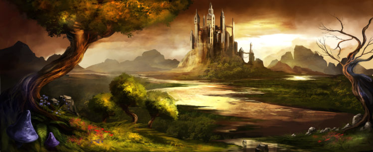 landscapes, Castles, Trees, Trine, Rivers, Skyscapes HD Wallpaper Desktop Background