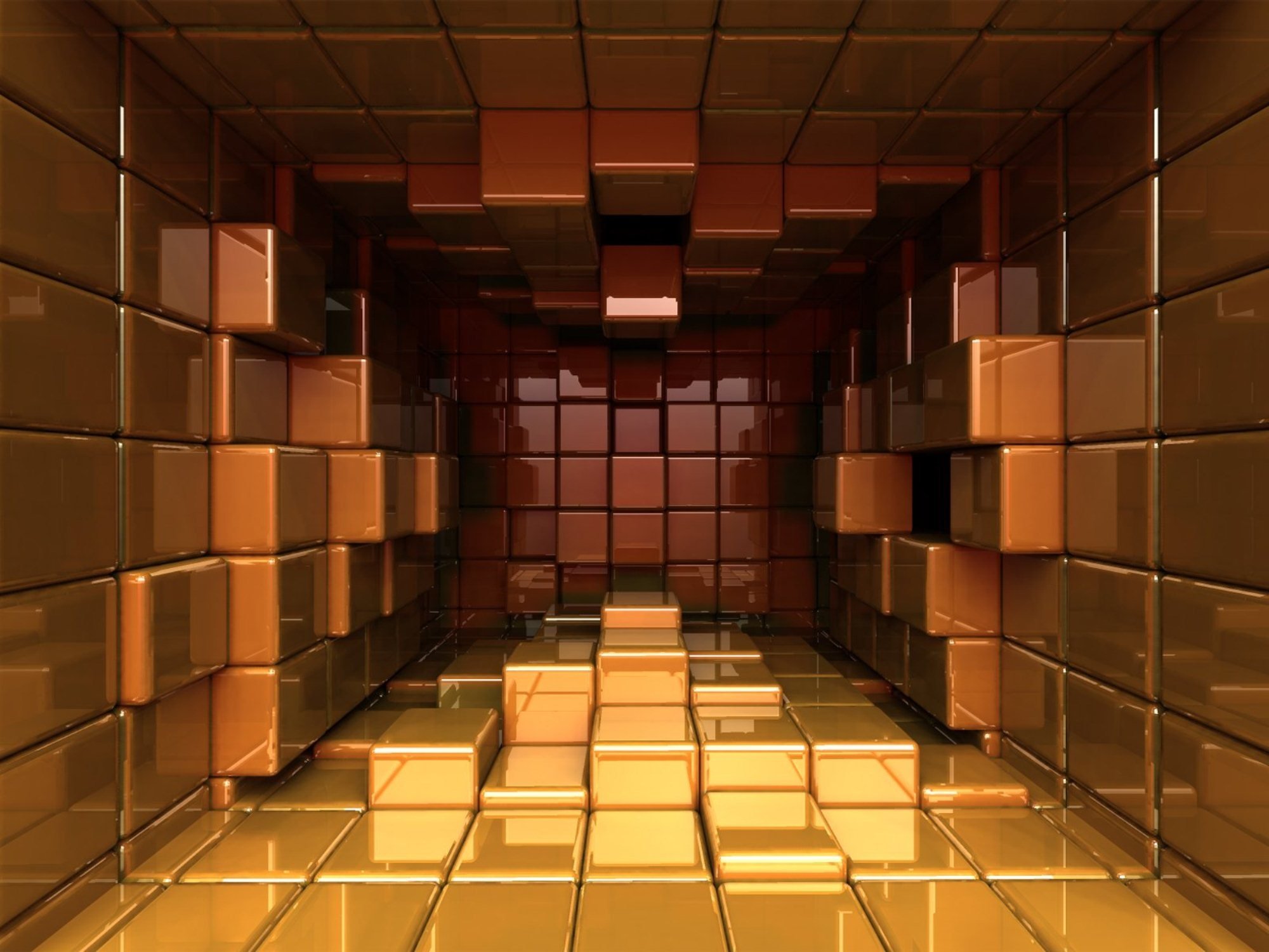 3d, Hall, Cubes Wallpaper