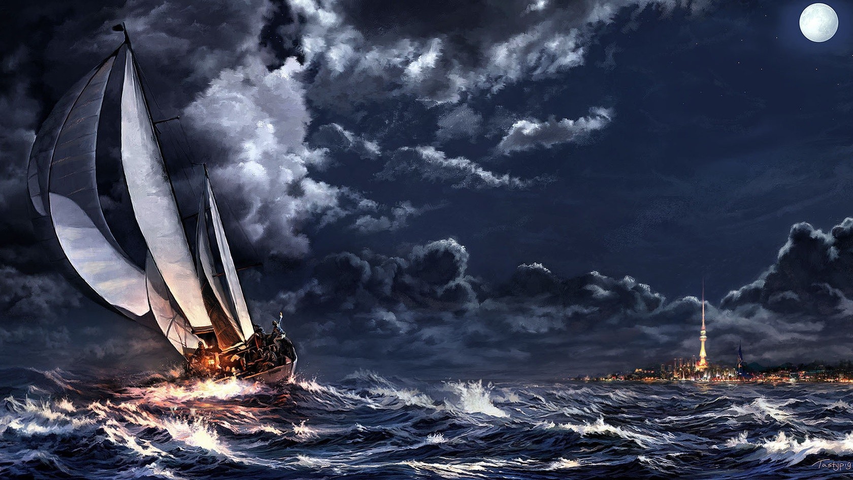 ships, Artwork, Cities, Sea Wallpaper