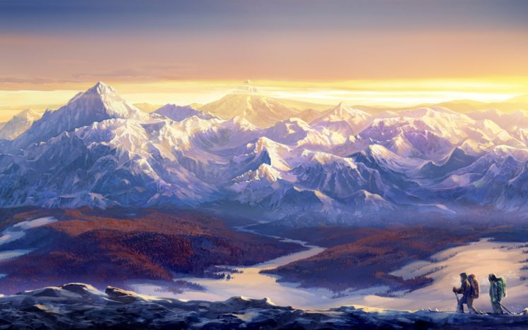 paintings, Mountains, Landscapes, Snow, Horizon, Streams, Mountaineers HD Wallpaper Desktop Background