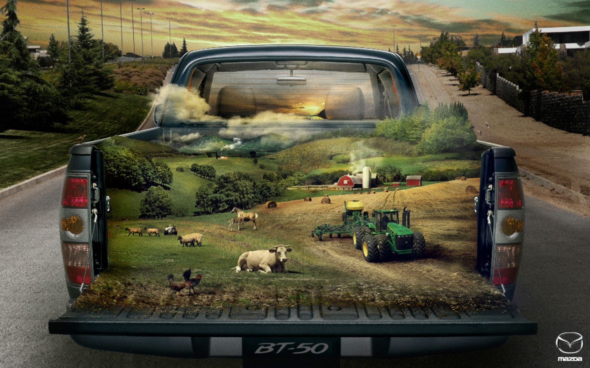 abstracto, 3d, Camioneta, Granja, Animales, Tractor Wallpaper