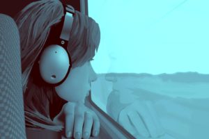 girl, Window, Guy, Alone, Headphones, Screen