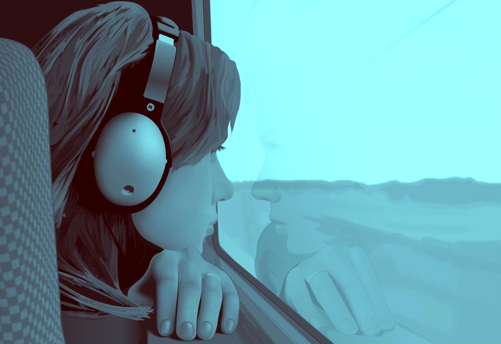 girl, Window, Guy, Alone, Headphones, Screen Wallpaper