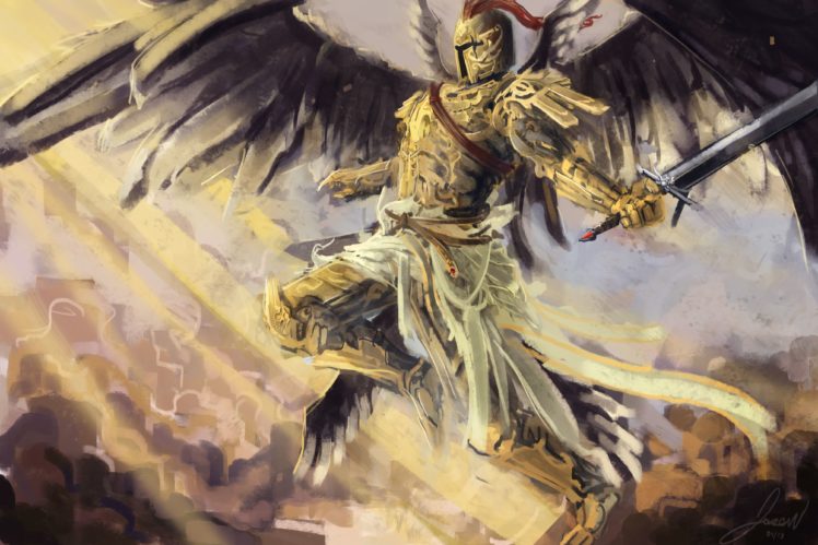 angels, Warriors, Painting, Art, Wings, Armor, Fantasy, Warrior, Angel HD Wallpaper Desktop Background