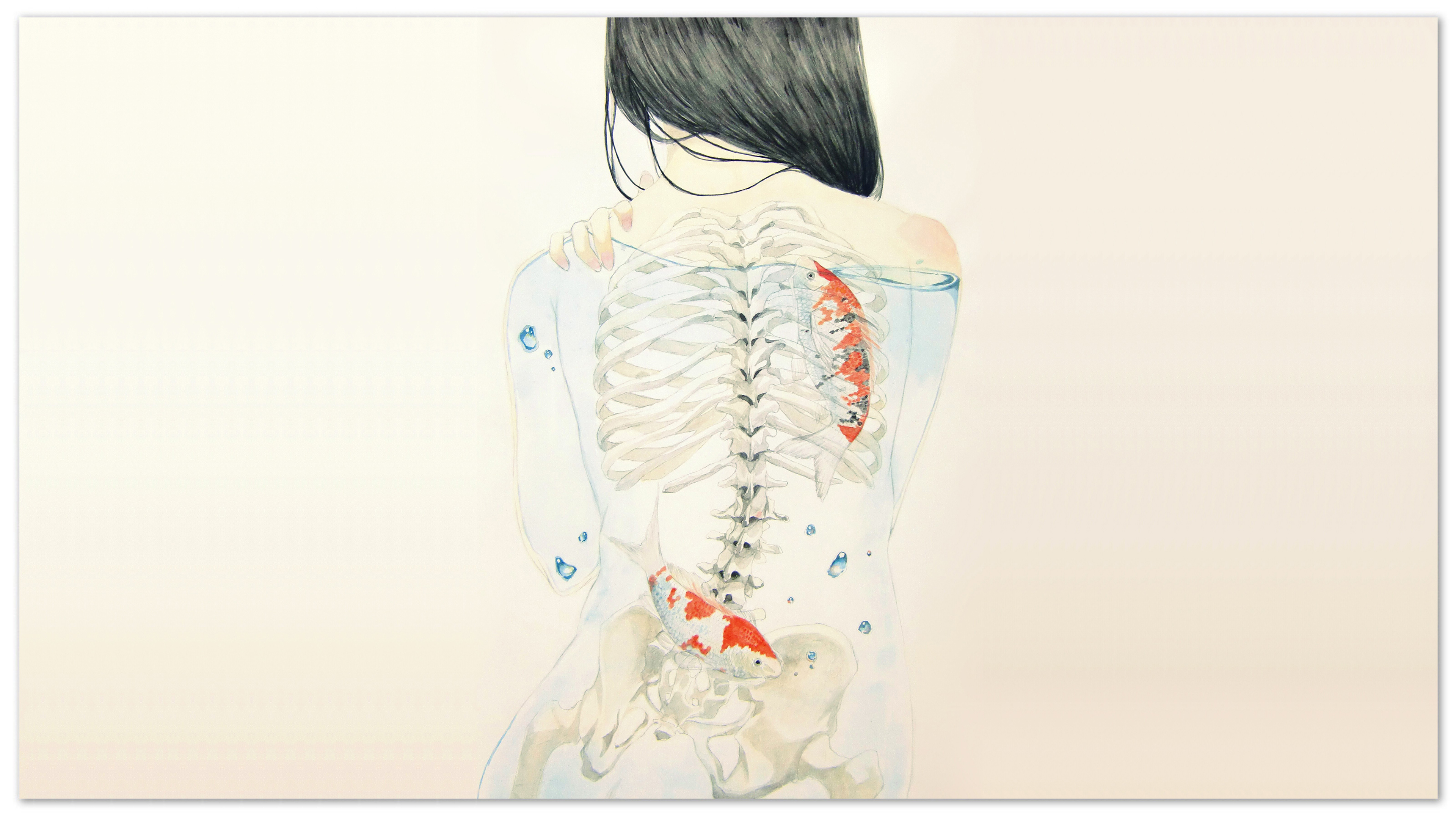back, Skeleton, White, Koi, Fish, Drawing Wallpaper