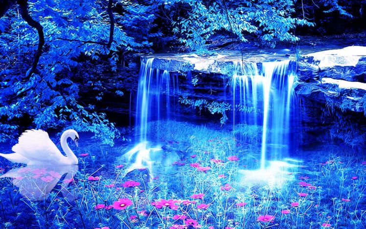 Swan Waterfall Flowers 3d Wallpapers Hd Desktop And Mobile Backgrounds