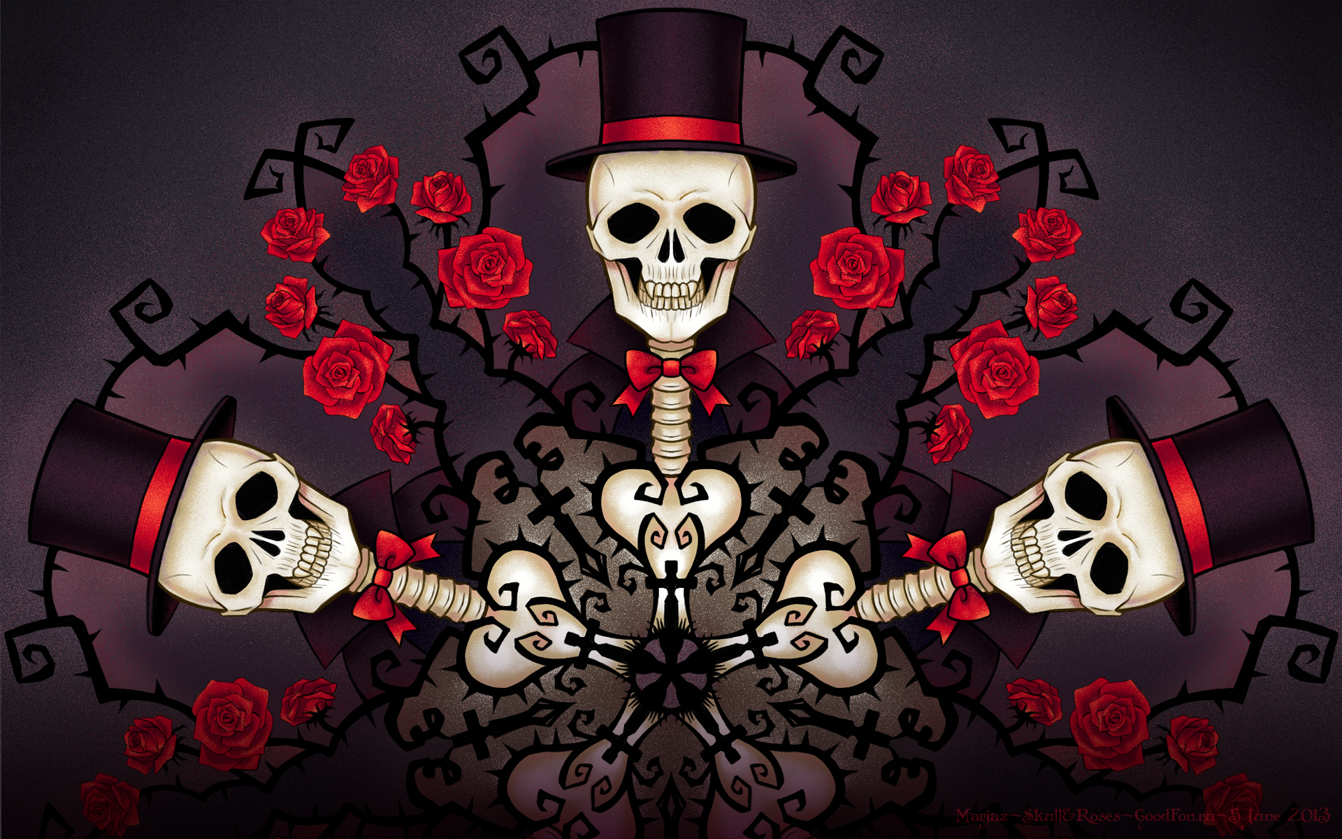 skulls, Roses, Hat, Fantasy, Skull, Gothis, Flower Wallpaper