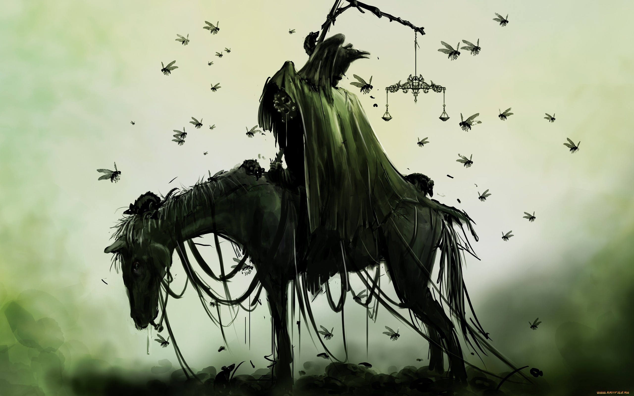 horse, Drawing, Death, Grim, Reaper, Bugs, Green, Dark ...