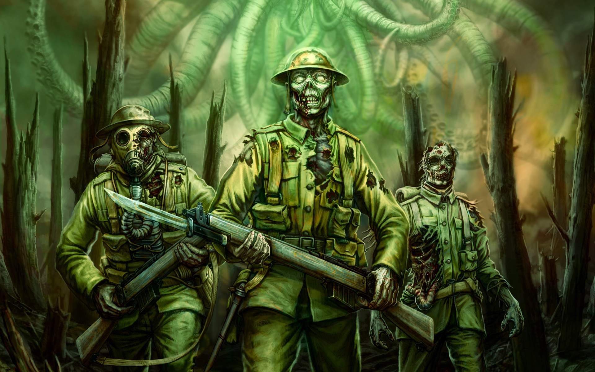 call, Of, Cthulhu, Zombies, Green, Soldiers, Fantasy Wallpaper
