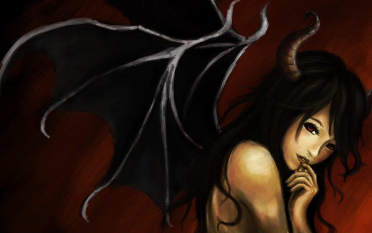supernatural, Beings, Demons, Wings, Horns, Brunette, Girl, Fantasy, Demon, Fantasy HD Wallpaper Desktop Background
