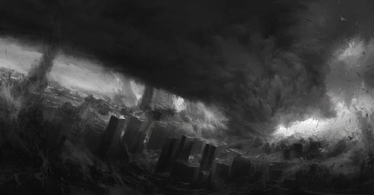 tornado, Fantasy, Cities, City, Apocalyptic, Dark HD Wallpaper Desktop Background