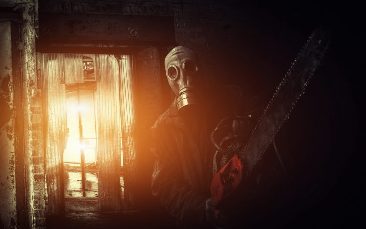 chainsaw, Gas, Mask, Horror, Apocalyptic HD Wallpaper Desktop Background