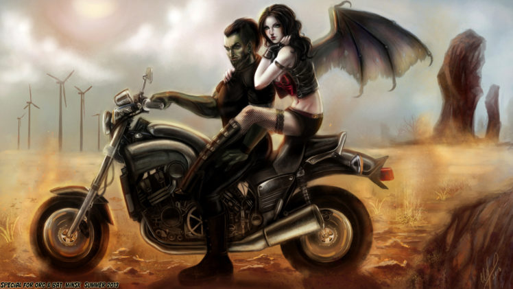 vampire, Men, Wings, Fantasy, Motorcycle, Girls, Fantasy HD Wallpaper Desktop Background