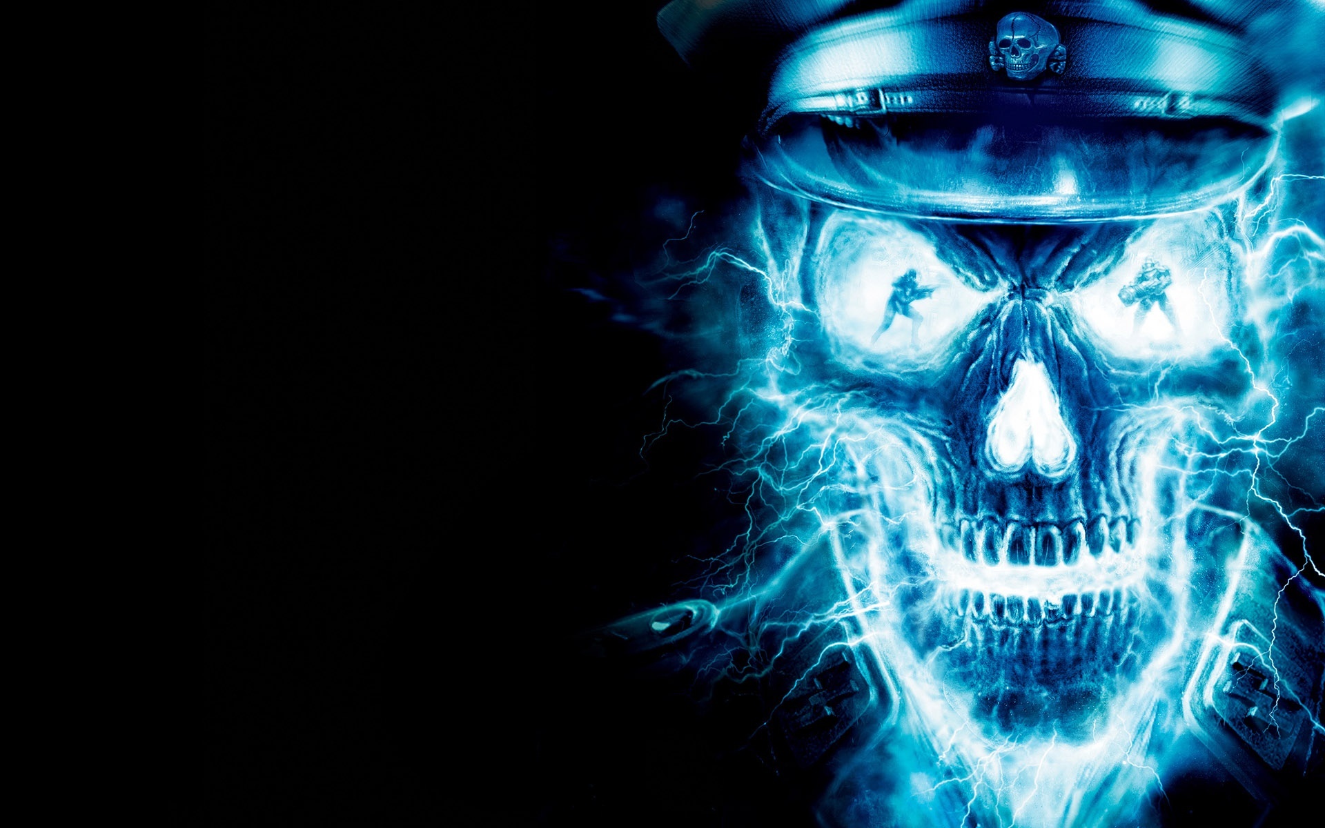 caveira, Em, Azul, Sob, Fundo, Preto Wallpaper