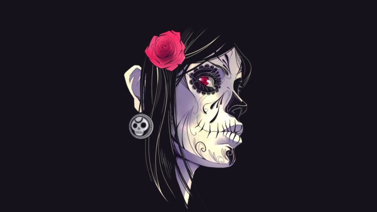 dia, De, Los, Muertos, Day, Of, The, Dead, Face, Flower, Black, Gothic, Skull HD Wallpaper Desktop Background