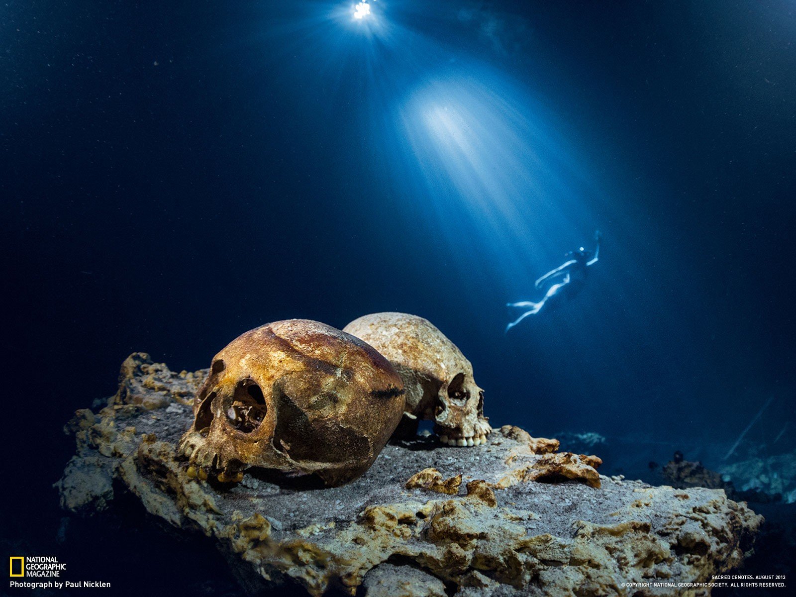 light, Skulls, Nature, National, Geographic, Underwater, Snorkeling, Cenote, Cave Wallpaper