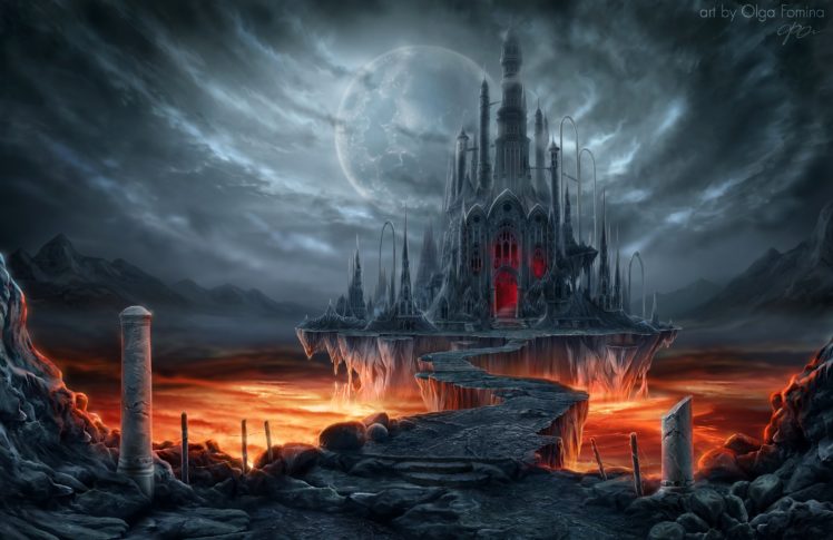 fantastic, World, Gothic, Castle, Moon, Fantasy HD Wallpaper Desktop Background