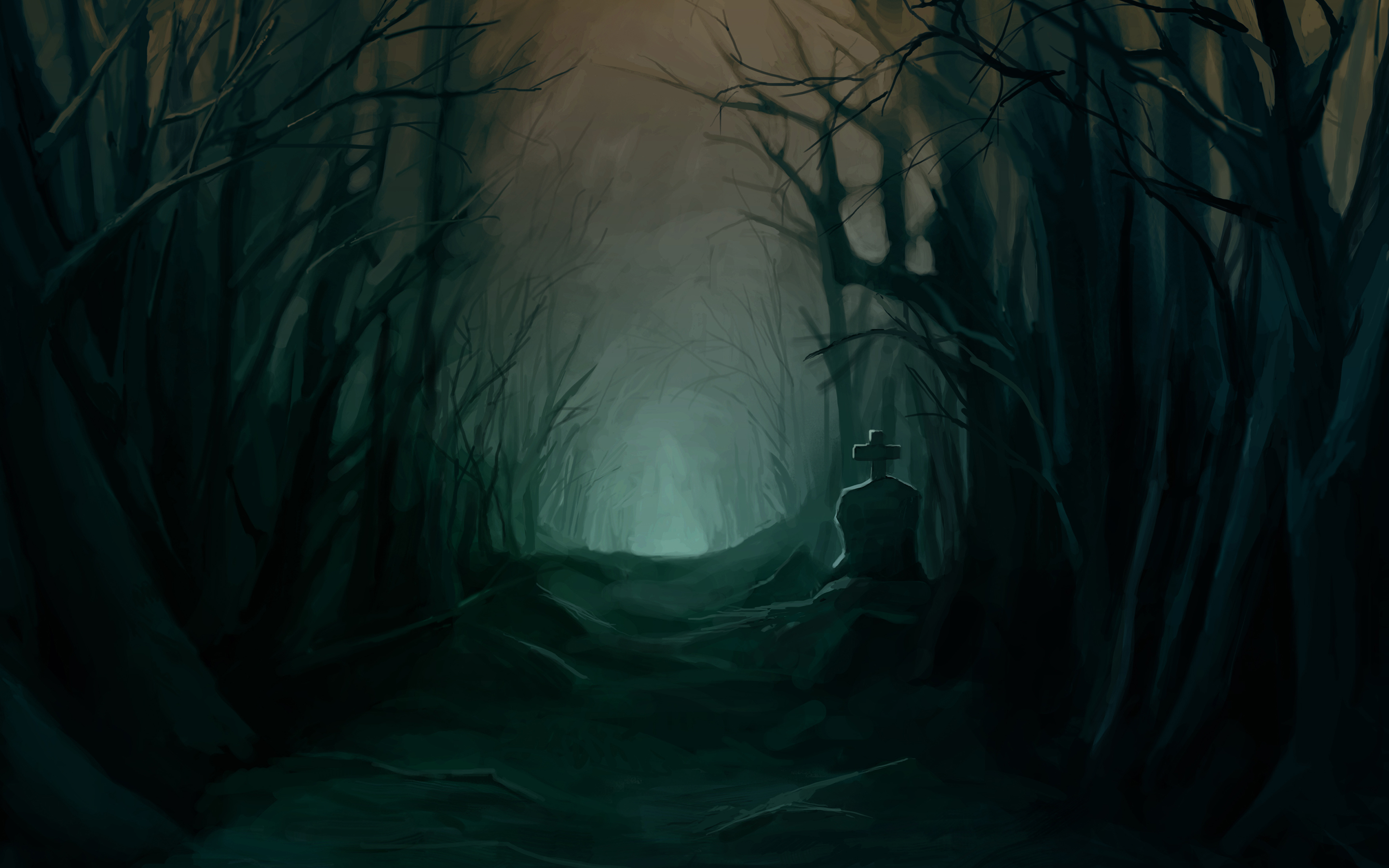 tombstone, Dark, Halloween, Trees, Forest, Woods, Night, Scary, Spooky