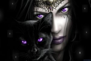 cat black girl dark purple