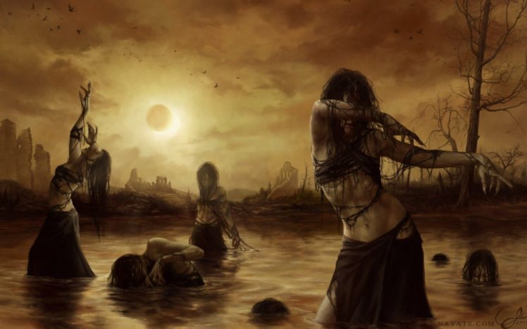 2d, Horror, Ruins, Swamp, Witches, Eclipse, Fantasy, Witch HD Wallpaper Desktop Background