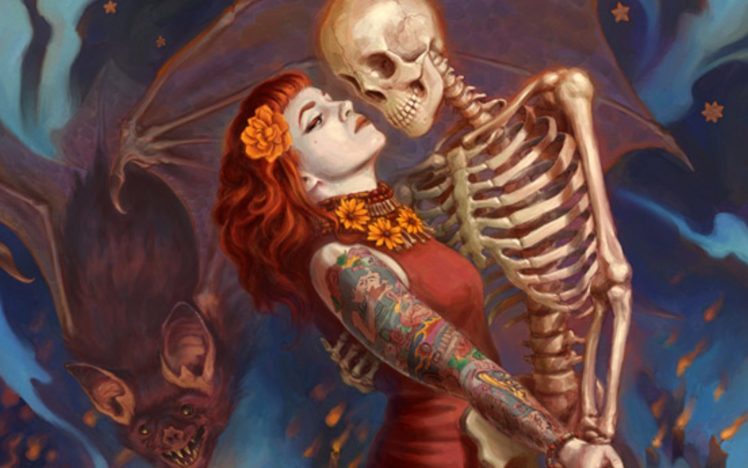 horror, Dead, Tattoos, Bat, Halloween, Skeleton, Dance, Girl, Woman, Fantasy HD Wallpaper Desktop Background