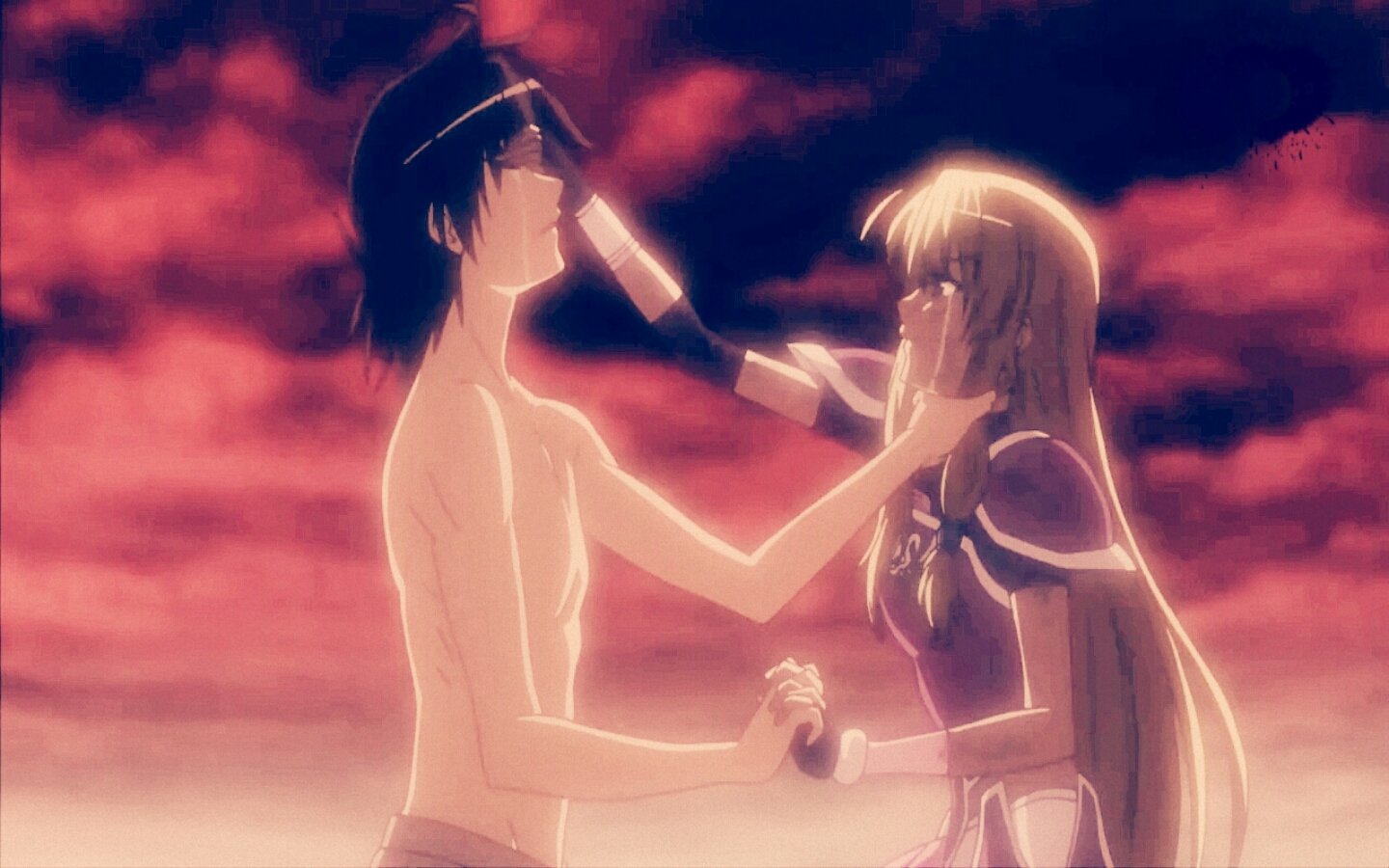 sad, Tears, Girl, Boy, Armor, Red, War, Battlefield, Legend, Hero, Legendary, Anime Wallpaper