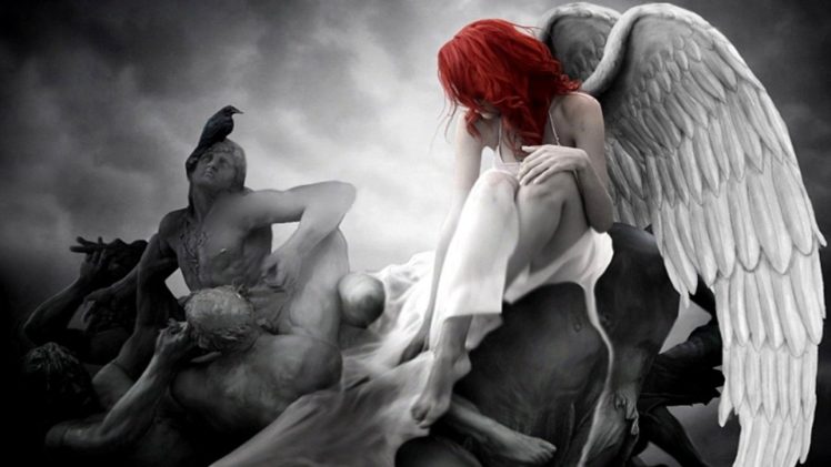 angel, Red, Hair,  , Fantasy, Statue HD Wallpaper Desktop Background