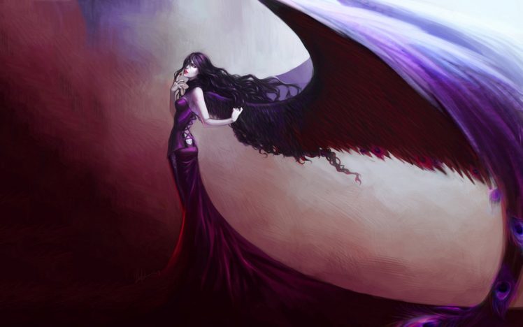 angel, Wings, Drawing, Brunette, Girl, Gothic HD Wallpaper Desktop Background