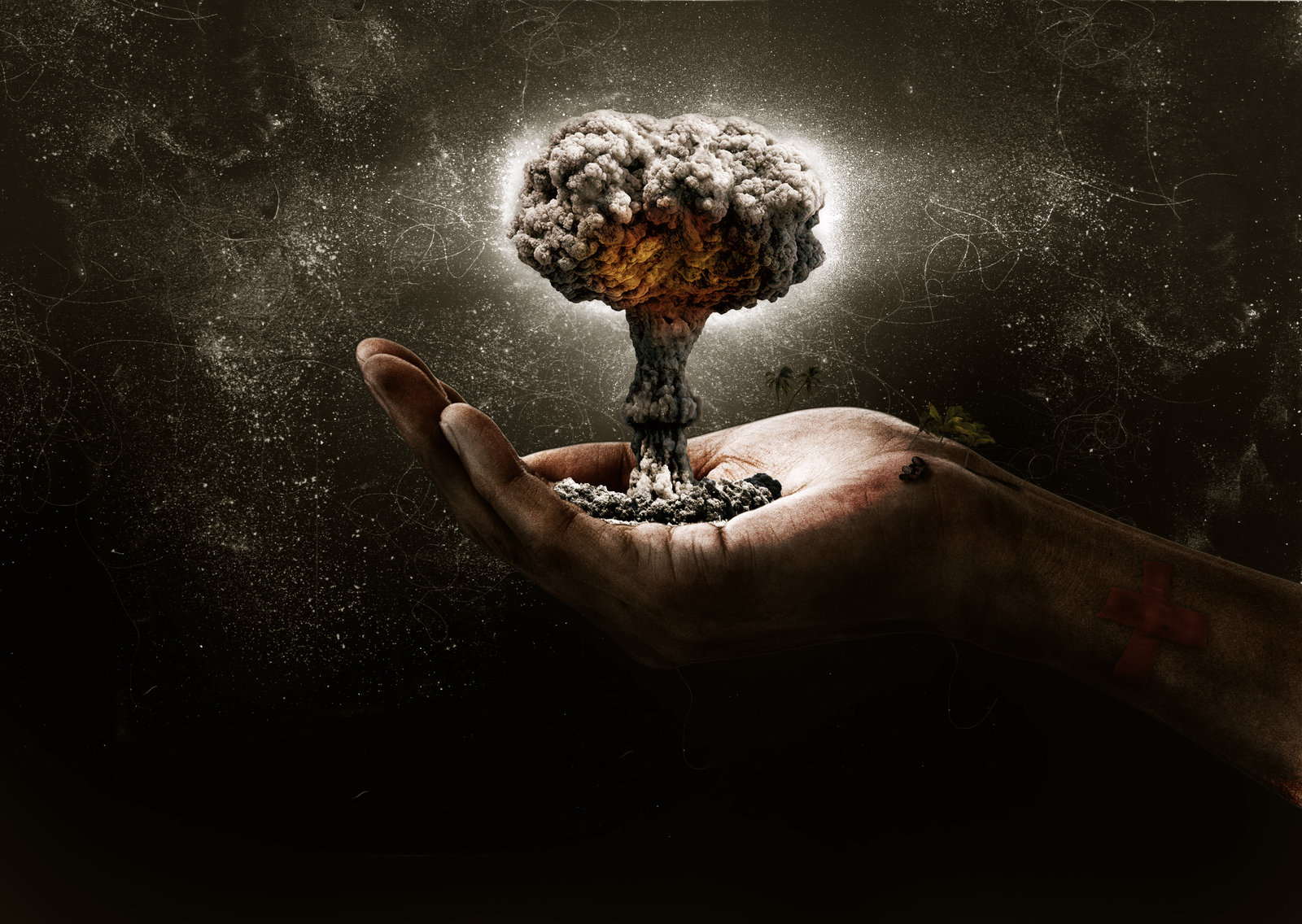 hand, Mushroom, Cloud, Blast, Explosion, Miniature, Dark, Nuclear