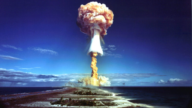 sea, Bomb, Atomic, Landscape, Ocean, Nuclear, Islands, Sky, Clouds, Explosion, Radiation HD Wallpaper Desktop Background