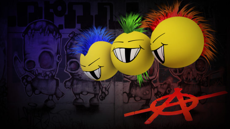 anarchy, Mohawk, Dark, Graffiti, Punk, Mohawk, Cartoon, Smiley, Face, Humor HD Wallpaper Desktop Background