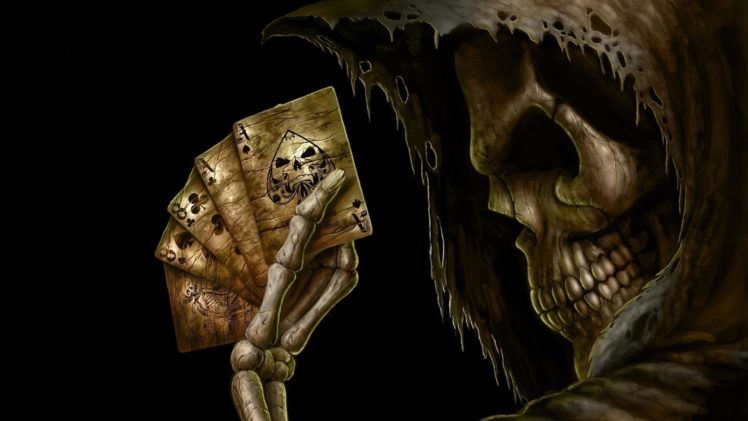 dark, Grim, Reaper, Horror, Skeletons, Skull, Creepy, Cards, Games, Poker, Ace, Spades HD Wallpaper Desktop Background