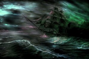 spooky, Ship, Shipwreck, Ghost, Fantasy, Storm, Ocean, Sea, Waves