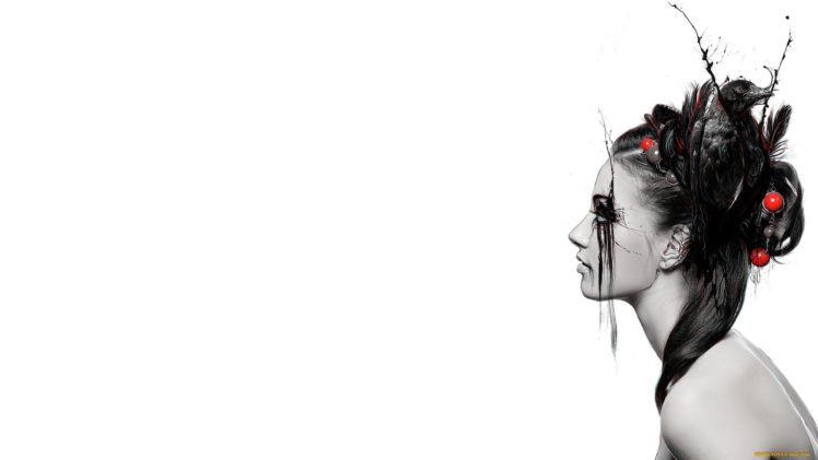 face, White, Abstract, Crow, Bird, Fantasy, Women, Females HD Wallpaper Desktop Background