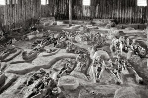 skeletons, Indian, Burial, Ground, Bw