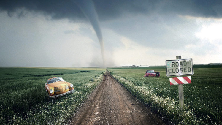 car, Hurricane, Road, Grass, Sky, Empty HD Wallpaper Desktop Background