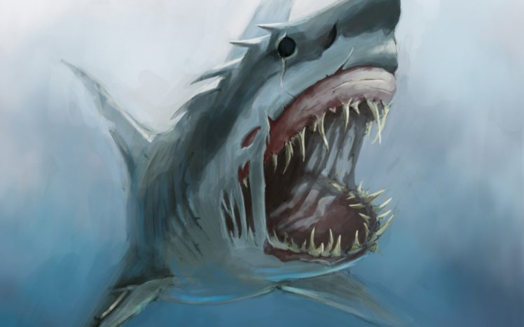 art, Shark, Monster, Mouth, Teeth, Underwater, Hunger HD Wallpaper Desktop Background