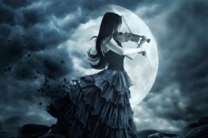 gothic, Girl, Violin, Moon