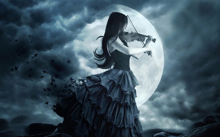 gothic, Girl, Violin, Moon HD Wallpaper Desktop Background